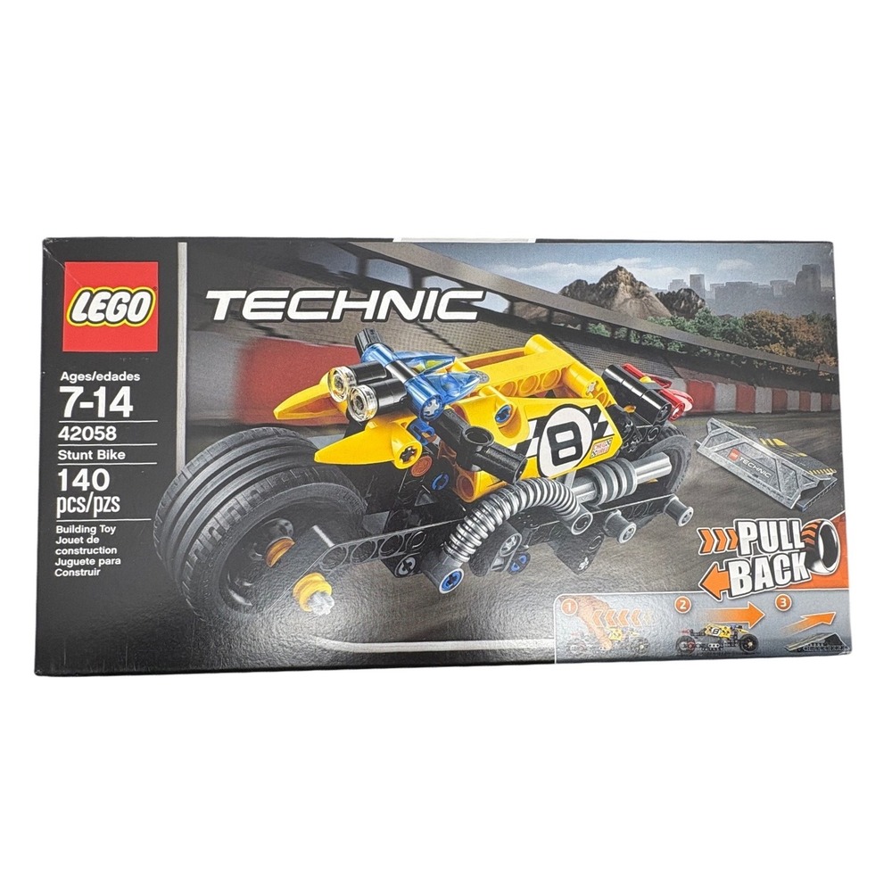 LEGO Technic Stunt Bike 42058 Pull-Back Motorcycle Building Set 140 Pcs New